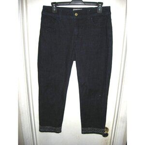 Fabulously Slimming Chico's Blue Denim Jeans Cropped Embroidered Trim 0.5 S 6